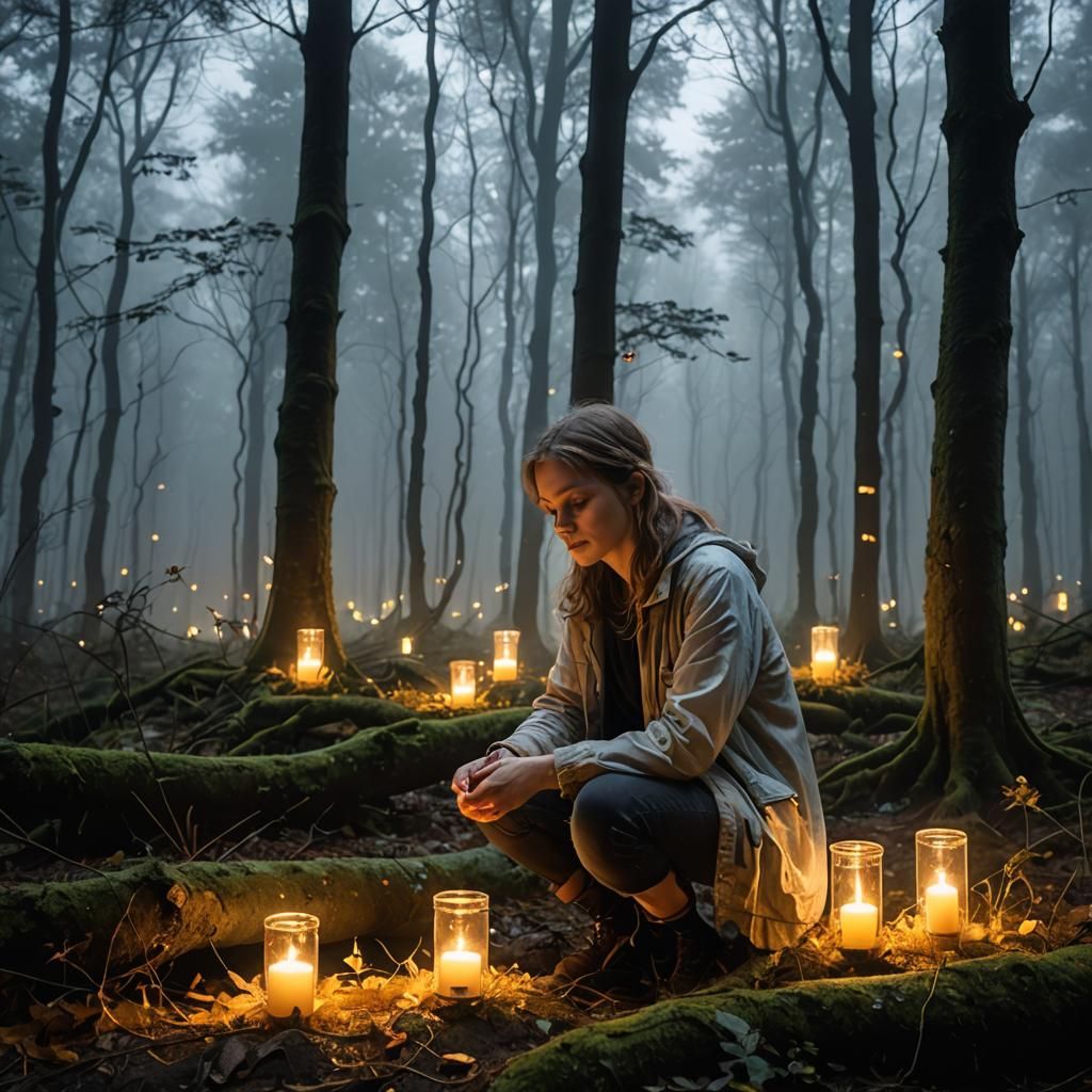 Ethereal Spirit in a Mystical, Fog-Shrouded Forest