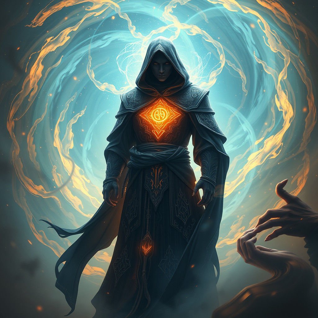 Mysterious Mystic Surrounded by Swirling Energy