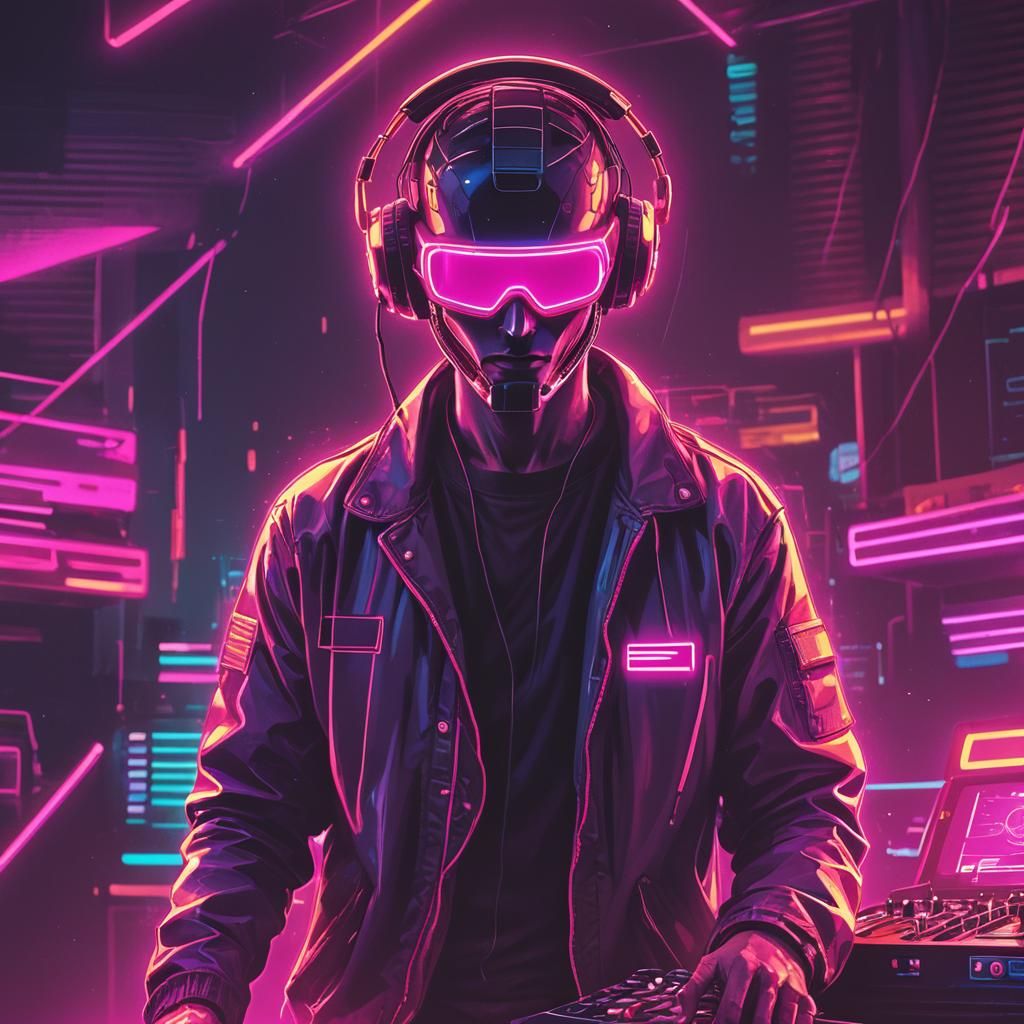 DJ Music Man in Synthwave Neon Style