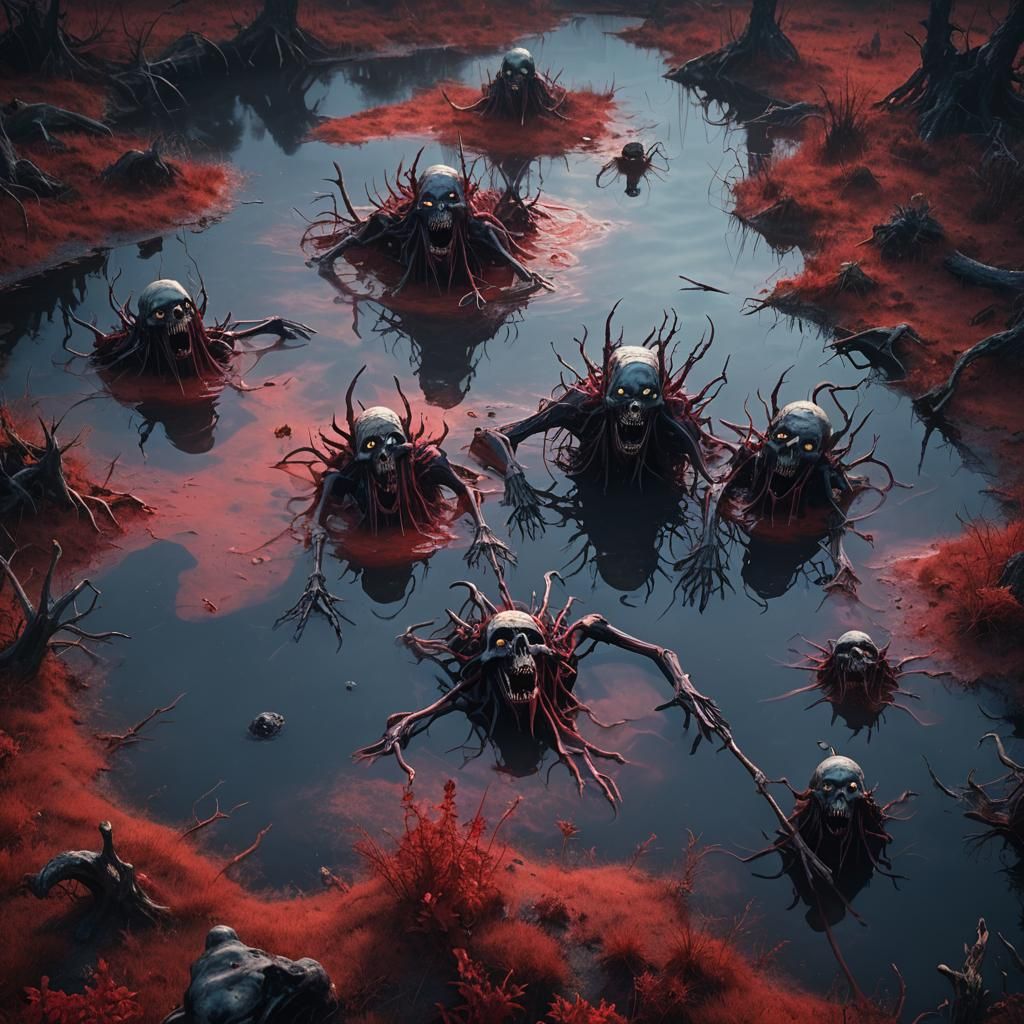 Ghouls Feast in Bojuka Bog: Dark Fantasy Art