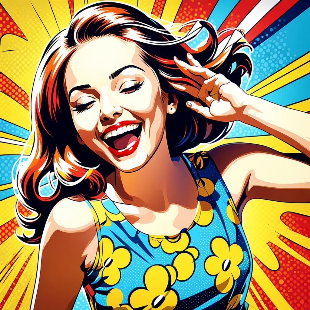 Pop Art Woman Laughing in 60s Style