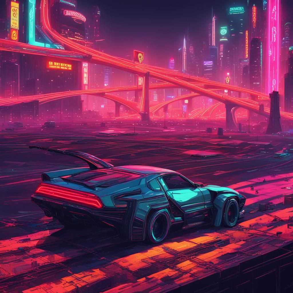 Cyberpunk Highways in Neon-Lit Cityscape
