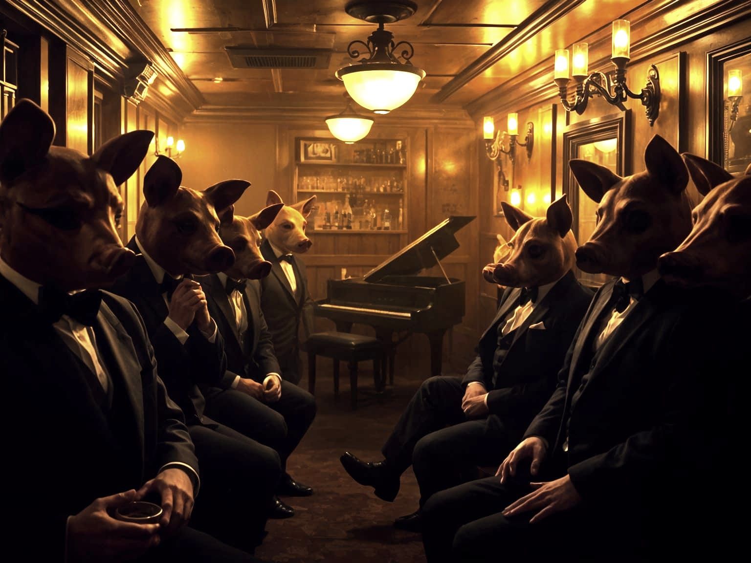 Prohibition Speakeasy with Pig-Headed Patrons