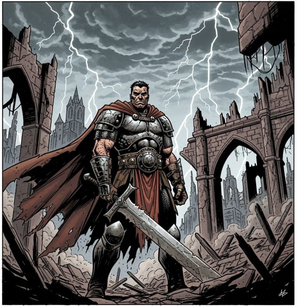 Grimdark Scene in Comic Book Style