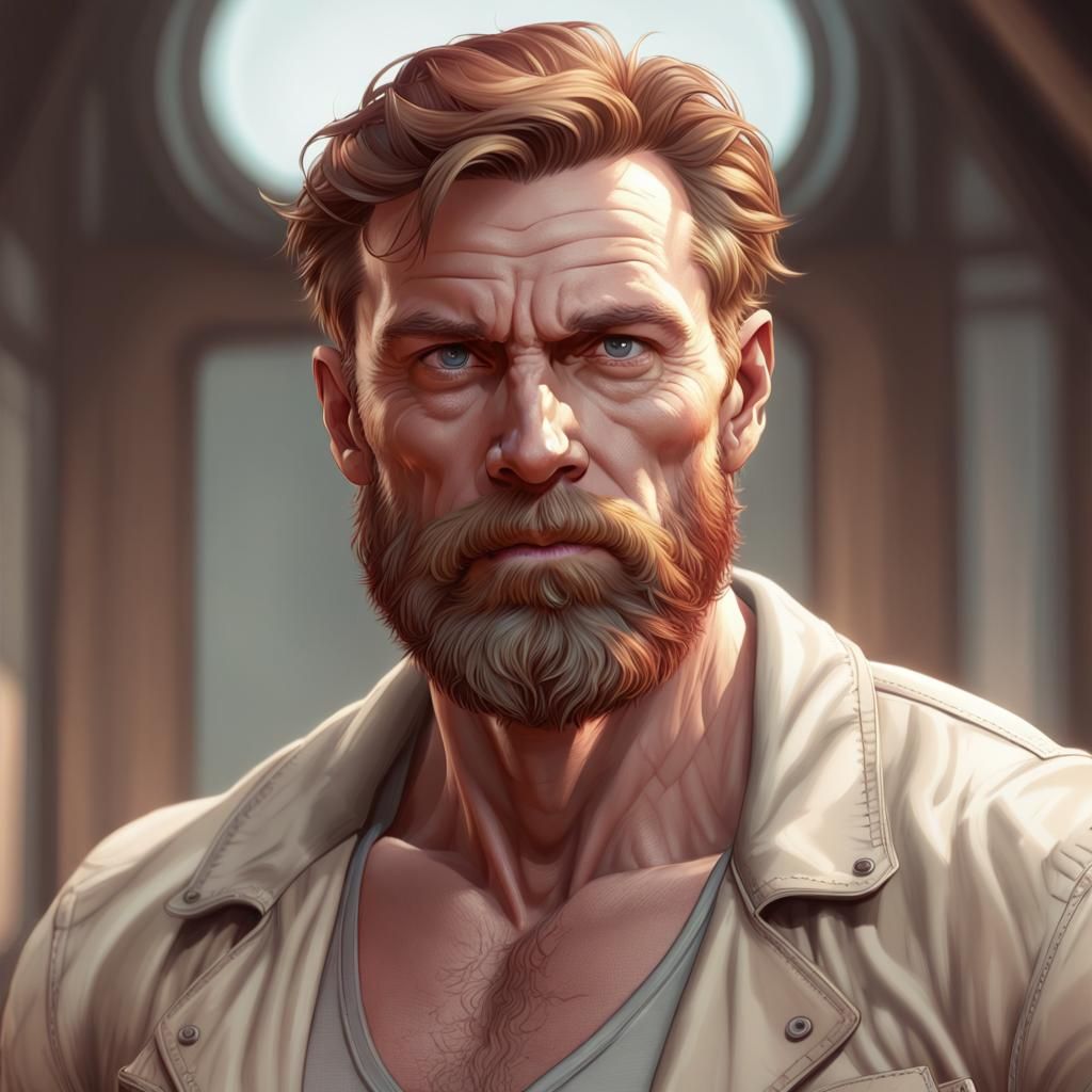 Bearded Man Portrait in Hyperdetailed Style