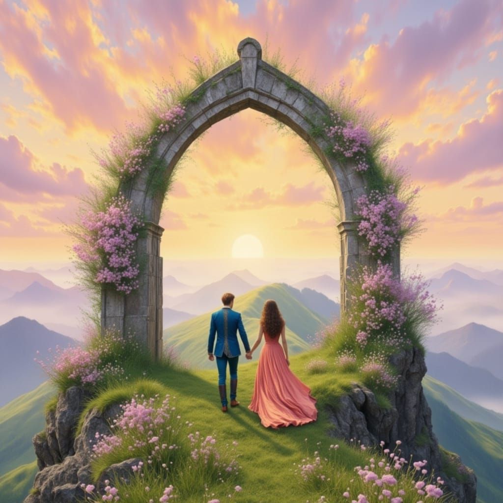 Couple Under Archway on Mountain Top