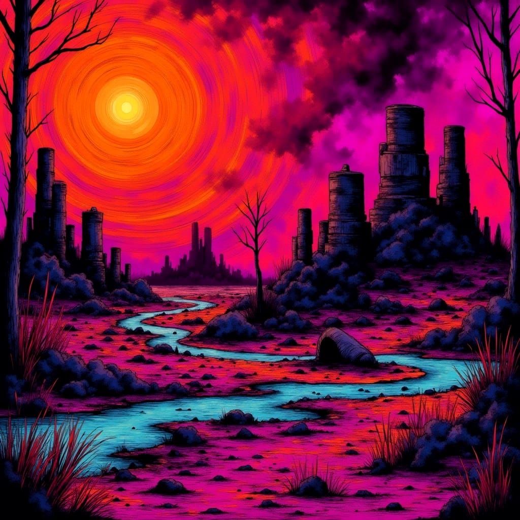 Psychedelic Double-Slit Test in Surrealist Style