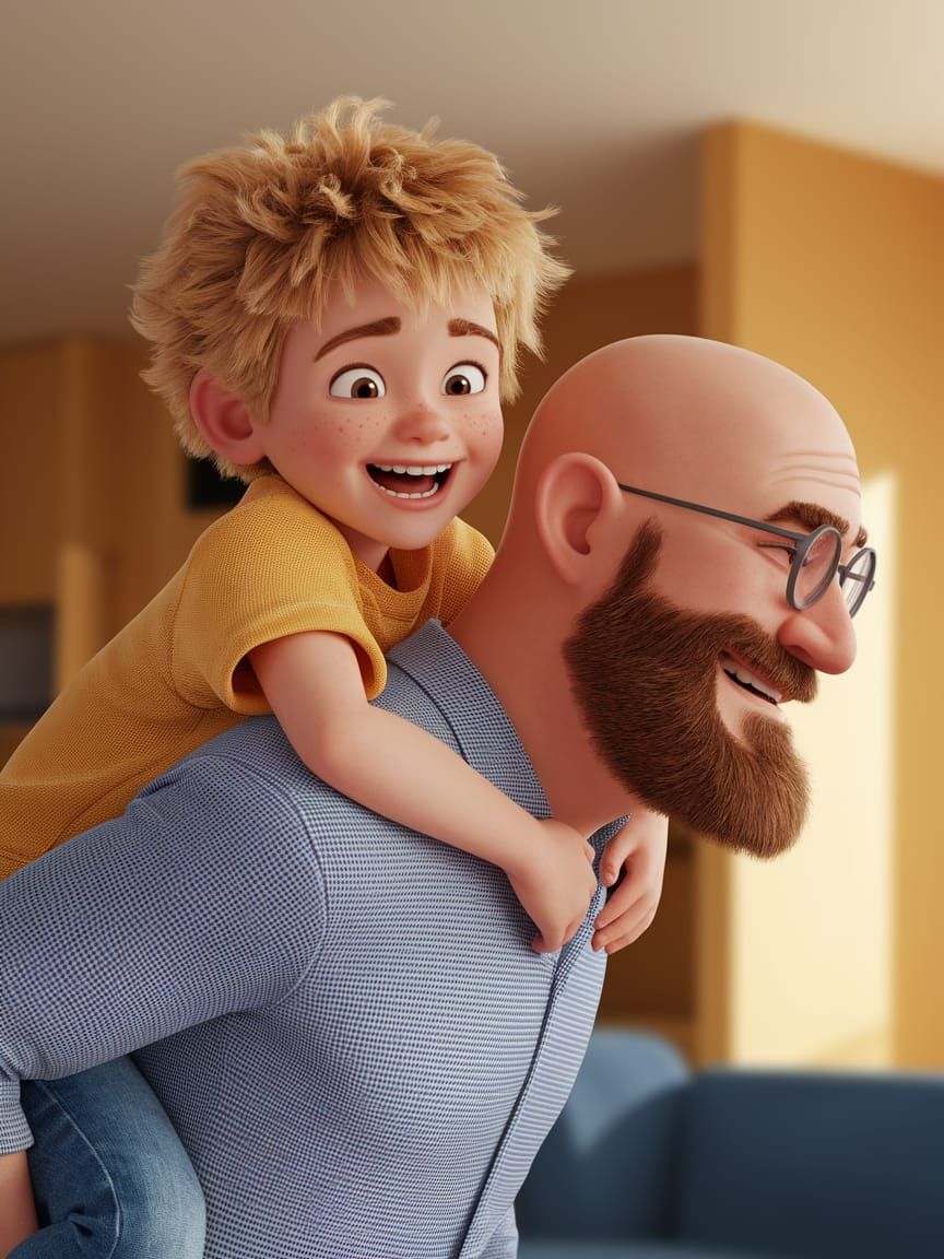 Piggyback Ride: Father-Son Moment in Pixar Style