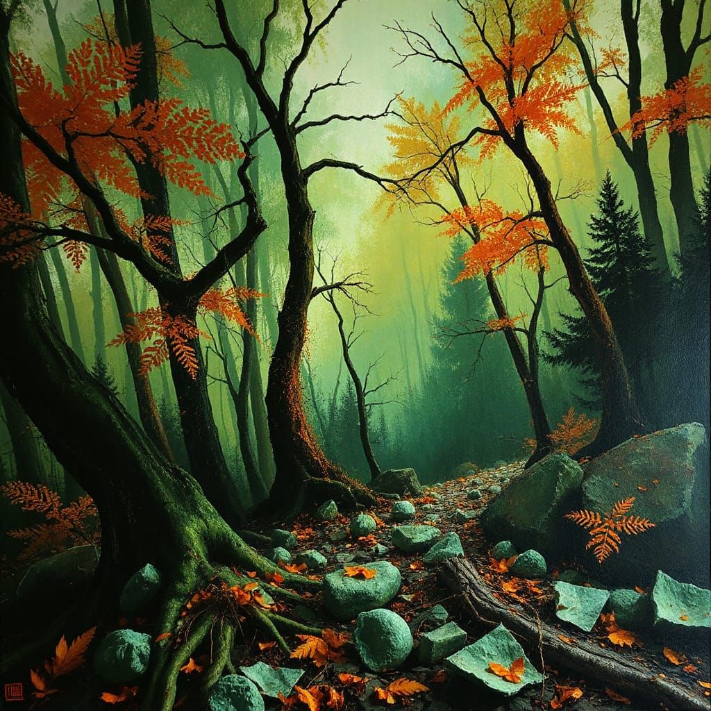 Surreal Umber Forest in Abstract Style