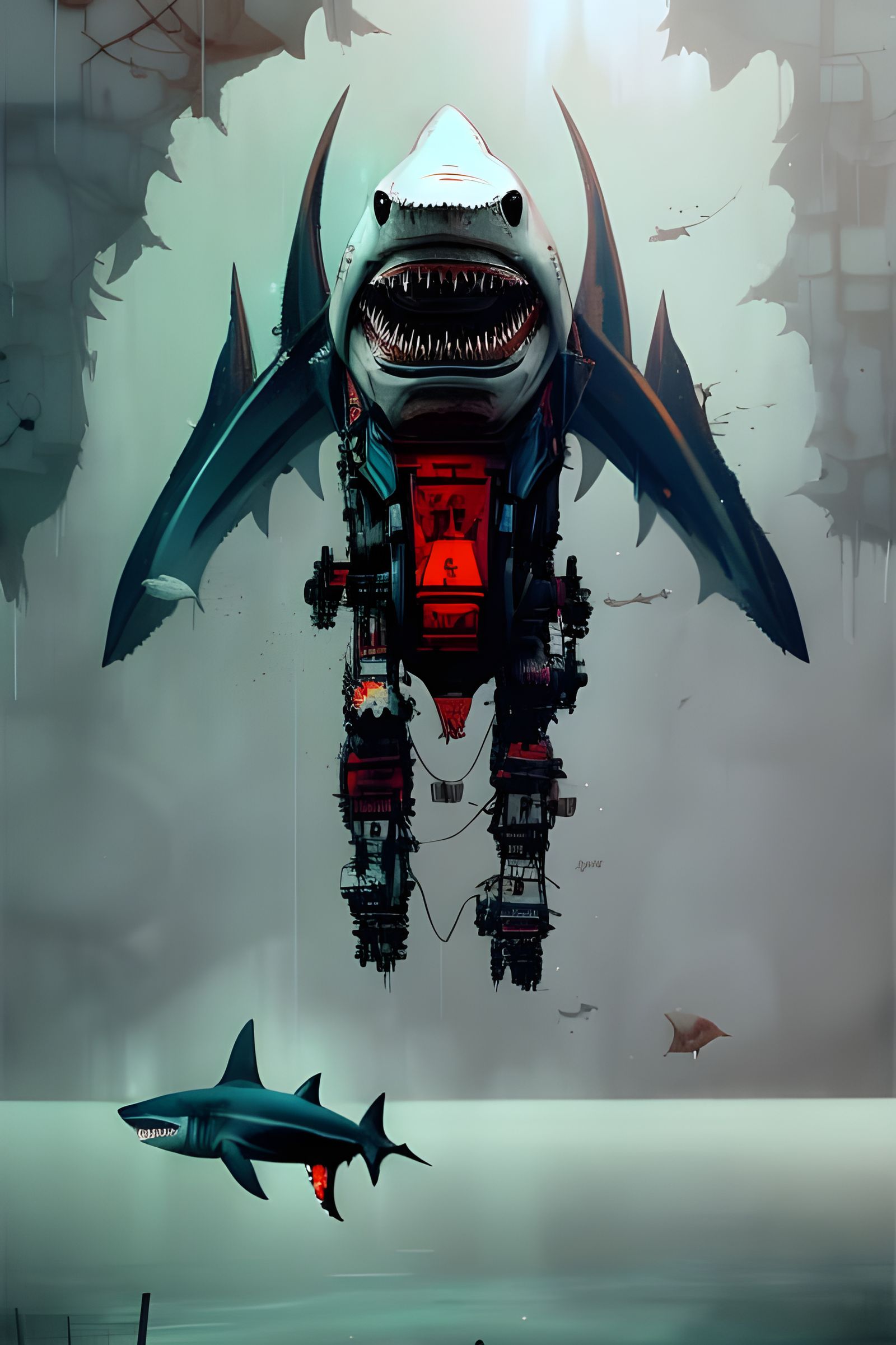 Shark Mech Painting in Romanticism Style