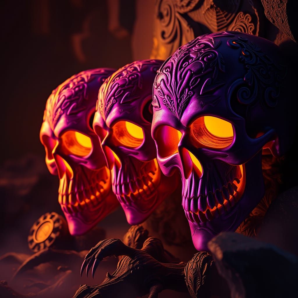 Ornate Skulls with Volumetric Lighting