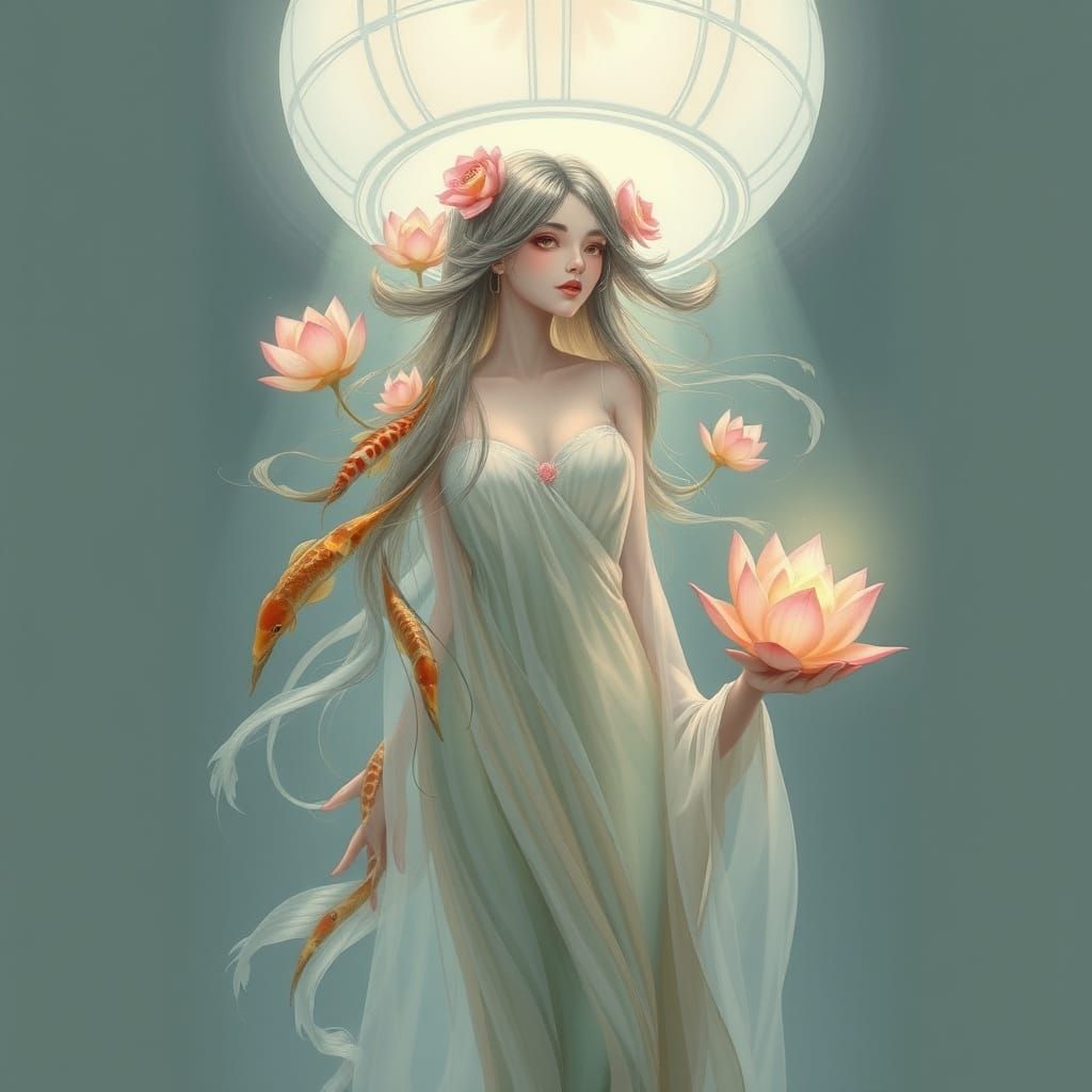 Mystical Lady Oracle of the Underwater Realm in Aquatic Fant...