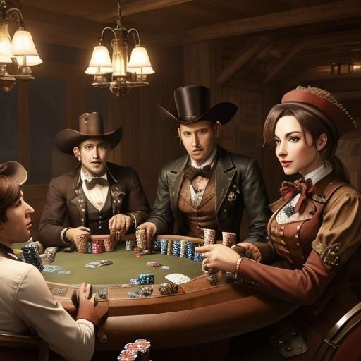Steampunk Horses Play Poker in Wild West