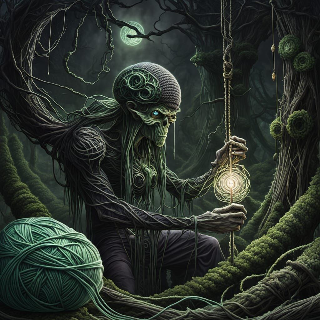 Crochet Yarn Floating in a Cosmic Void