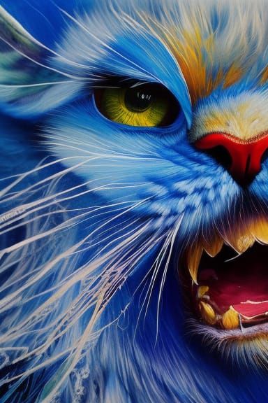 Angry Blue Monster Seascape, Detailed Digital Oil Painting