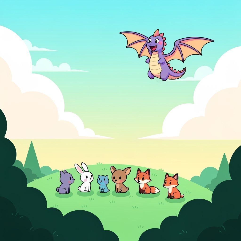 Cute Forest Animals and Dragon Gathering