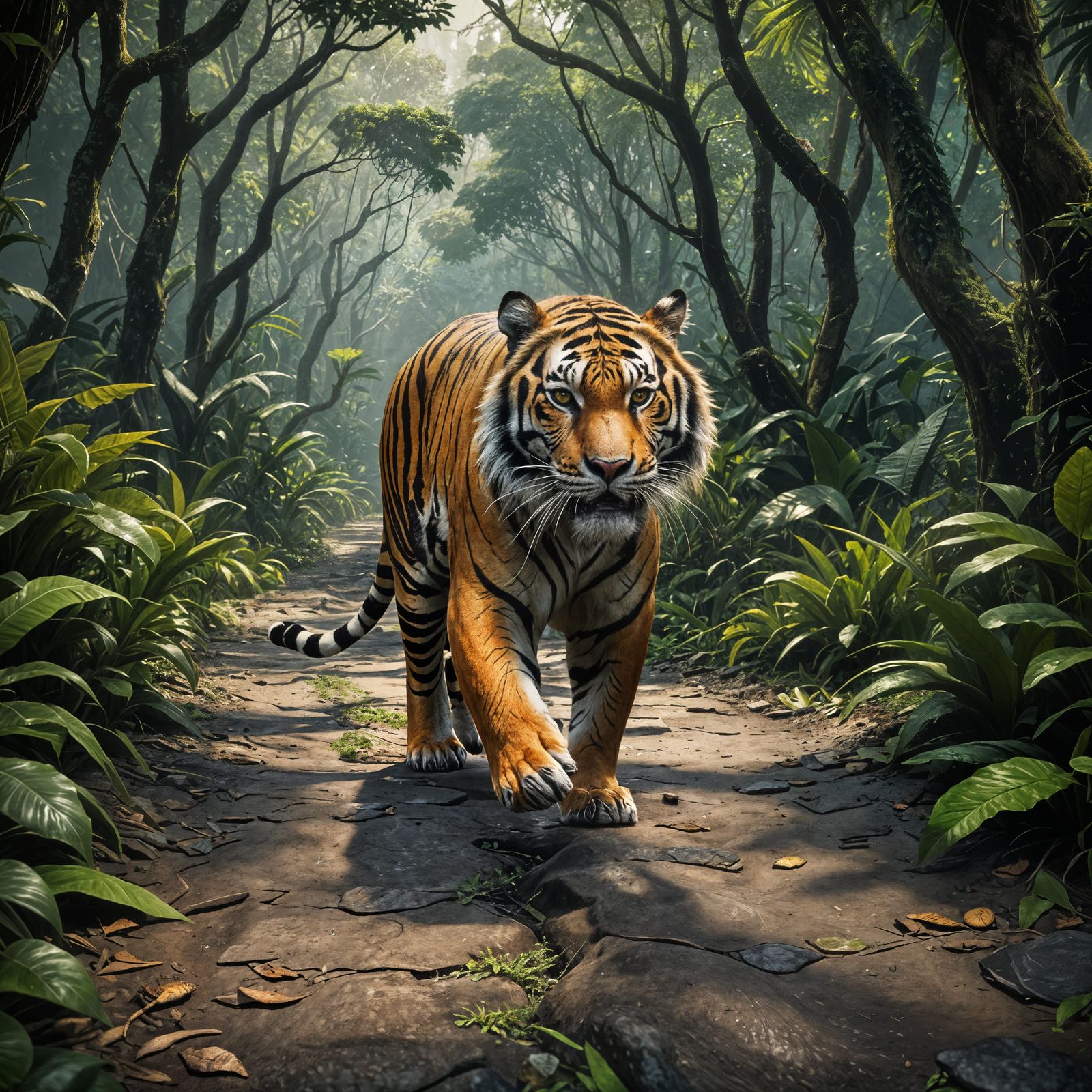 Tiger in Amazon Forest: Detailed Matte Painting