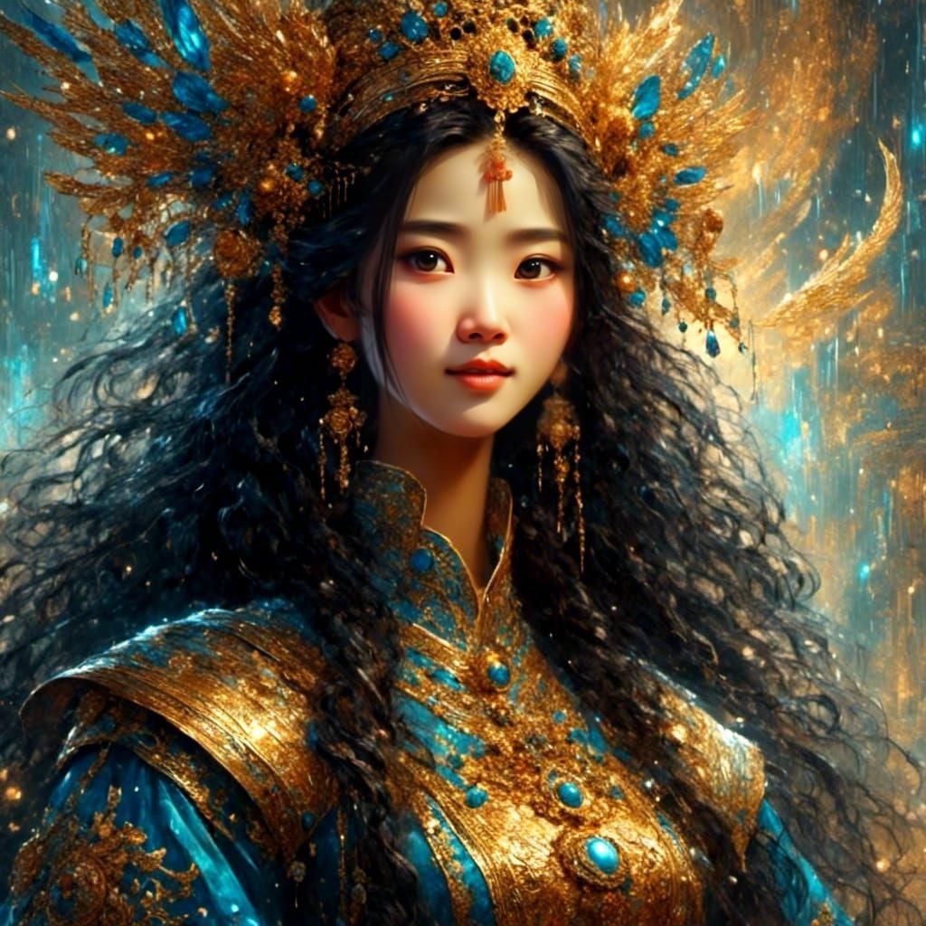 Happy Chinese Woman Portrait with Dark Eyes