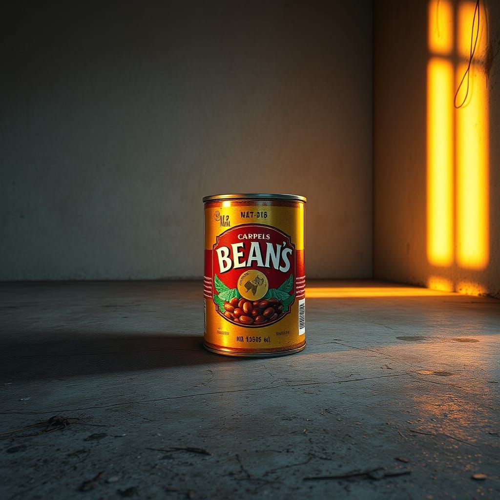 Hyperrealistic Can of Beans in Dramatic Setting