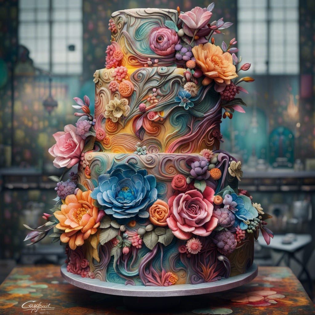 Floral Wedding Cake in Graffiti Art Style