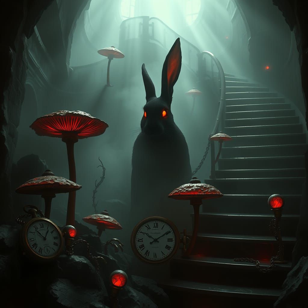 Dark Surreal Rabbit Hole Fantasy in Gothic Style