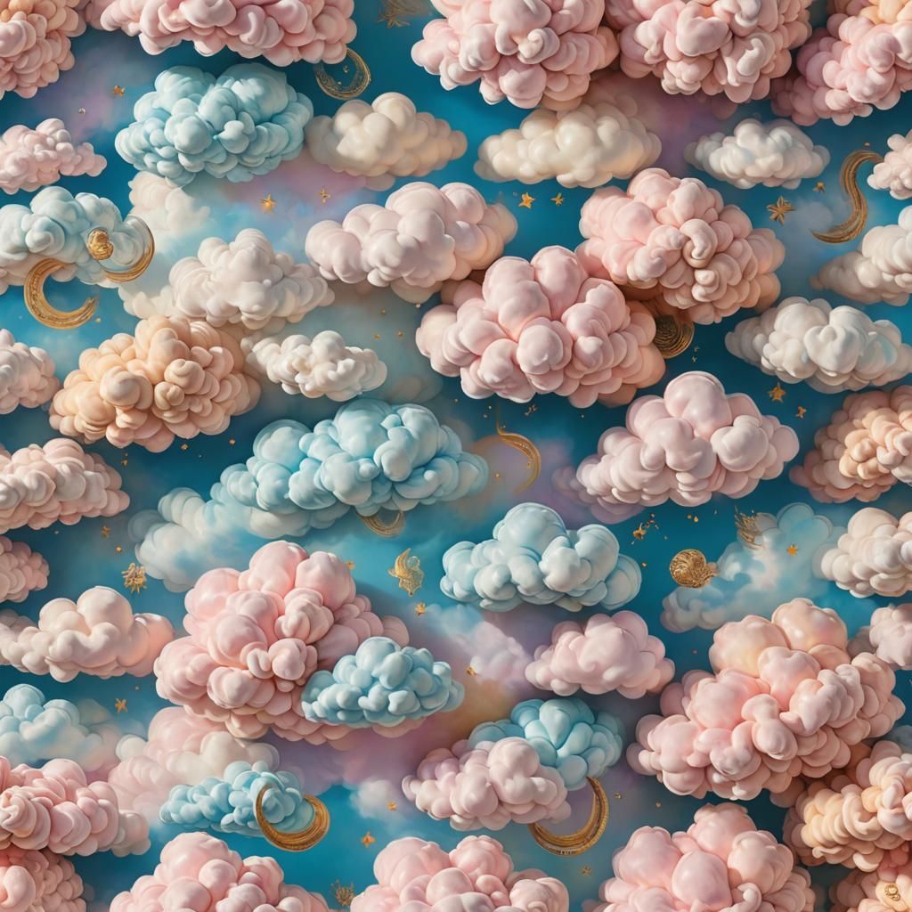 Flying Carpet with Pastel Pillows, Digital Art