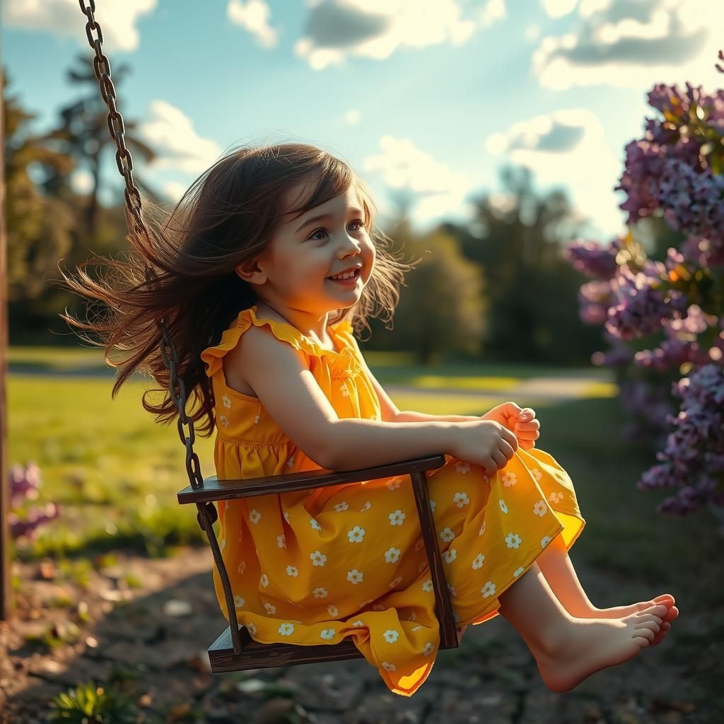 In a secluded playground bathed in the soft, golden light of...