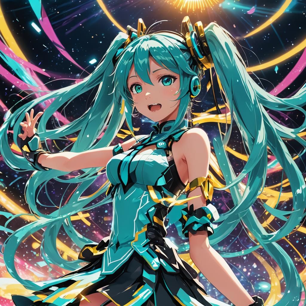 Hatsune Miku Anime Portrait with Glowing Vocaloids