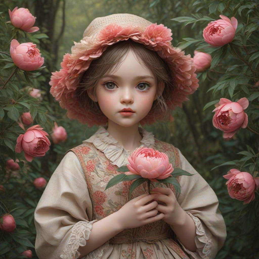 Eldritch Autumn Picnic with Girl and Peonies