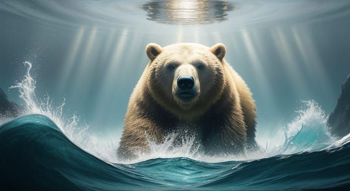Majestic Golden Polar Bear in Hyperrealistic Oceanic Scene