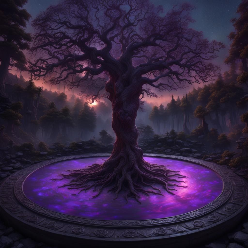 Yggdrasil in Dark Forest: Night Sky, Bloody Floor