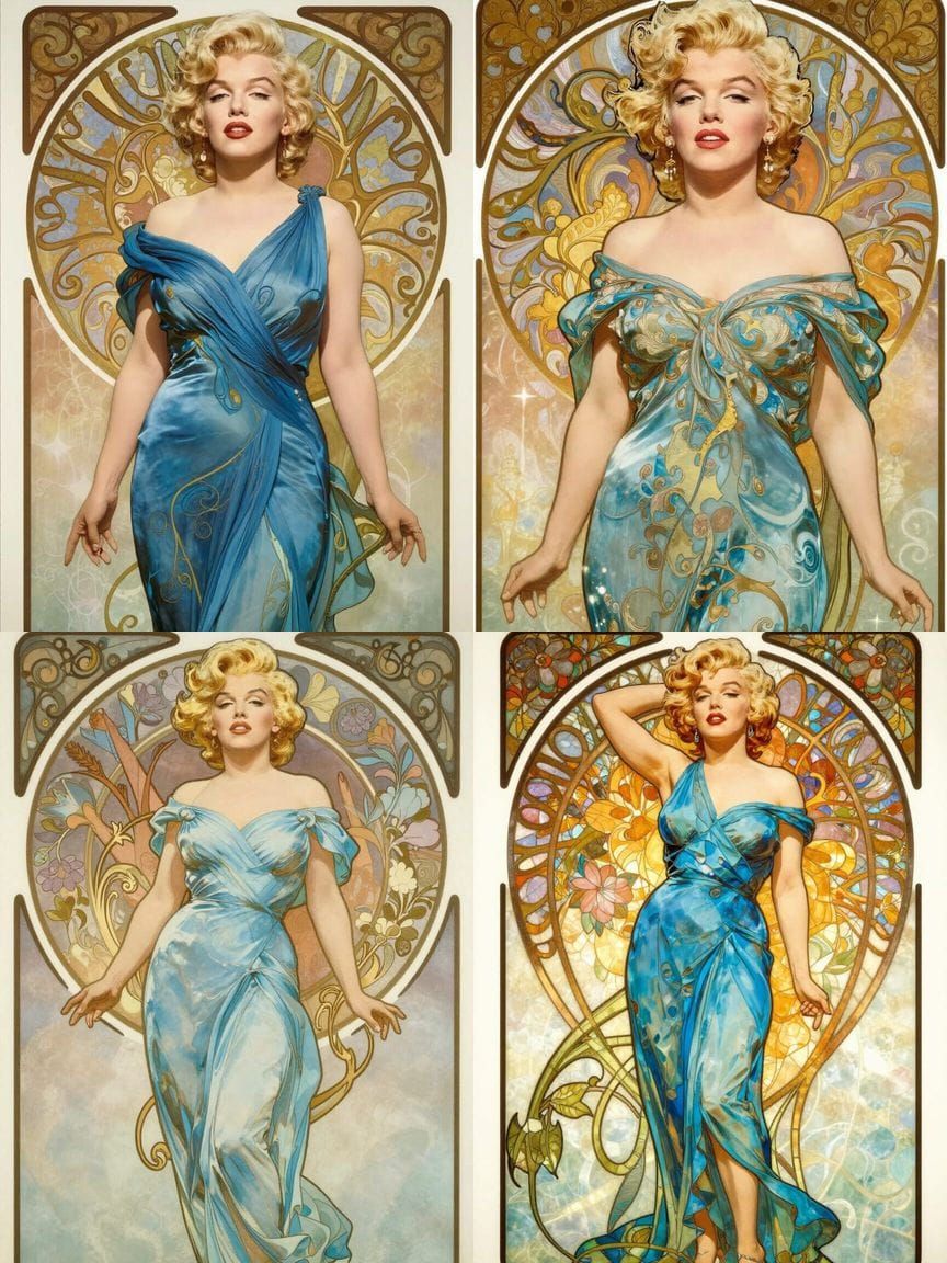 Art Nouveau Marilyn Monroe in Blue Dress