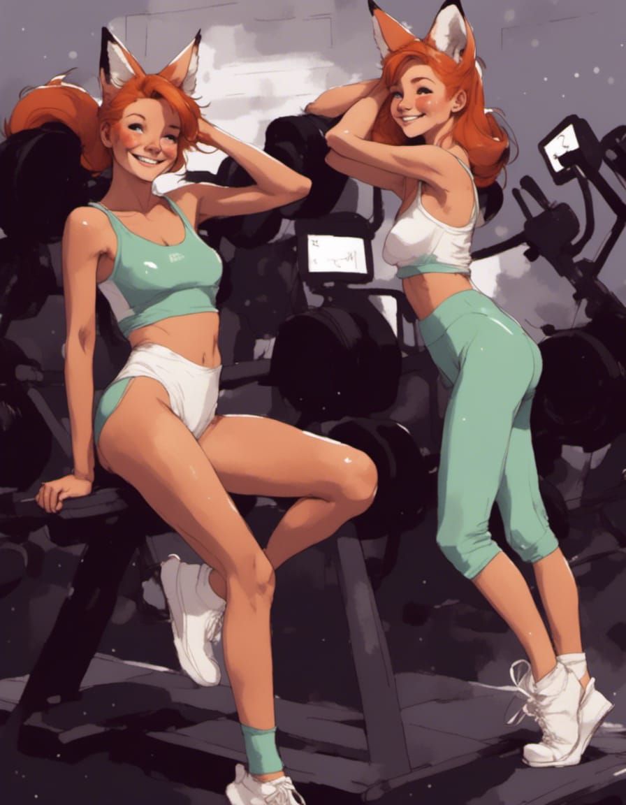 Fox-girl VIXEN (right) and her daughter Kitt (left) have memberships to Planetoid Robustness Gym.