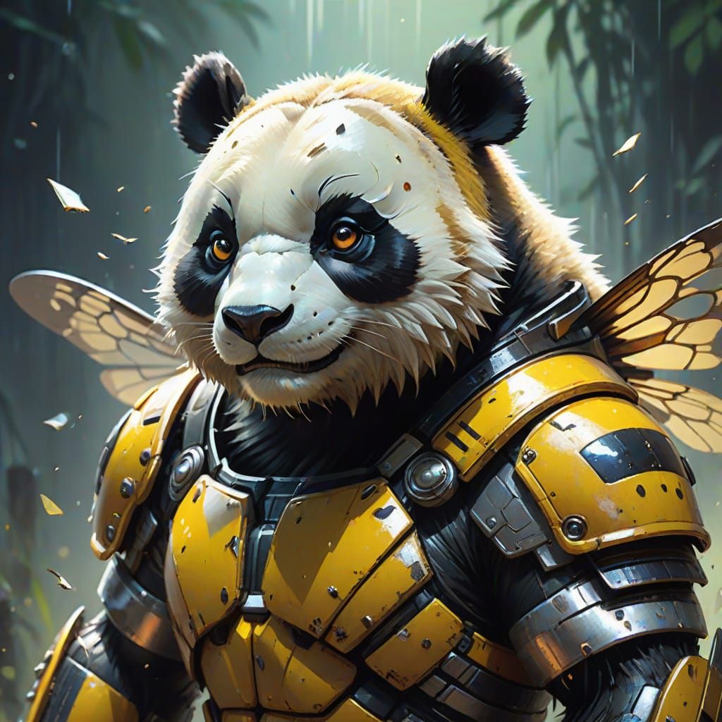 Vibrant Panda Bee Hybrid in Hyperrealistic Concept Art