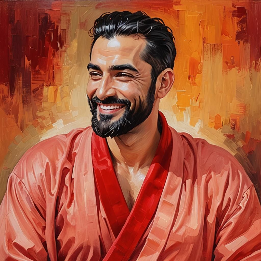 Joyful Arab Man in Red Velvet: Anime-Inspired Art