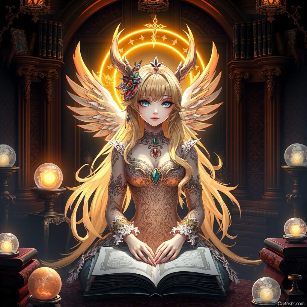 Anime Style Tarot Reader with Golden Light