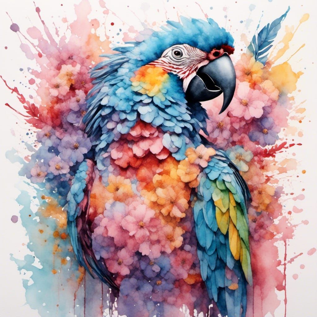 Pastel Parrot Watercolor Fantasy Artwork