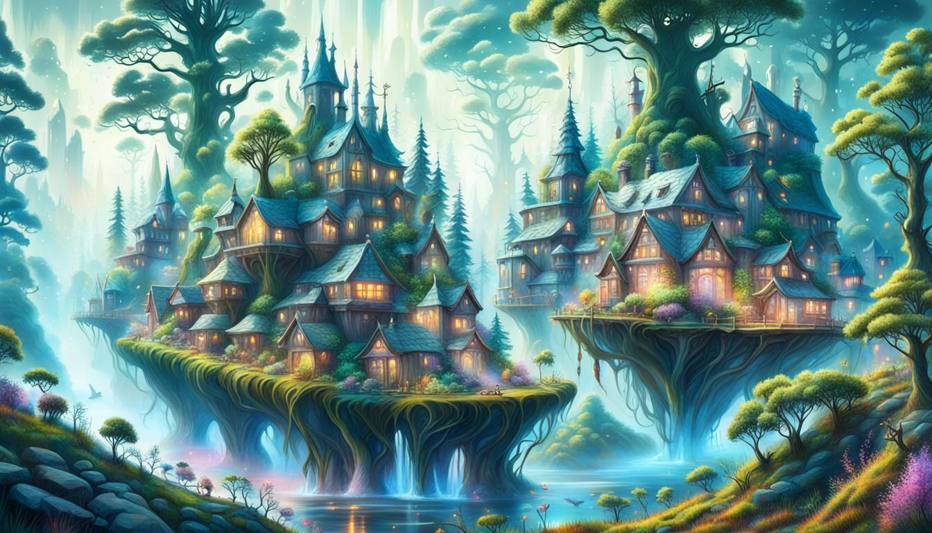 Ethereal Forest Village on Mossy River Dam