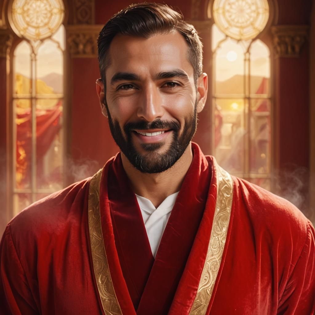 Joyful Man in Red Robes: Expressionist Digital Painting