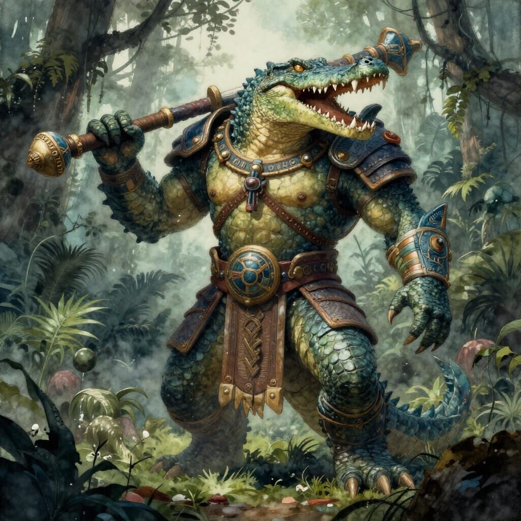Warhammer Kroxigor Warrior in Misty Jungle