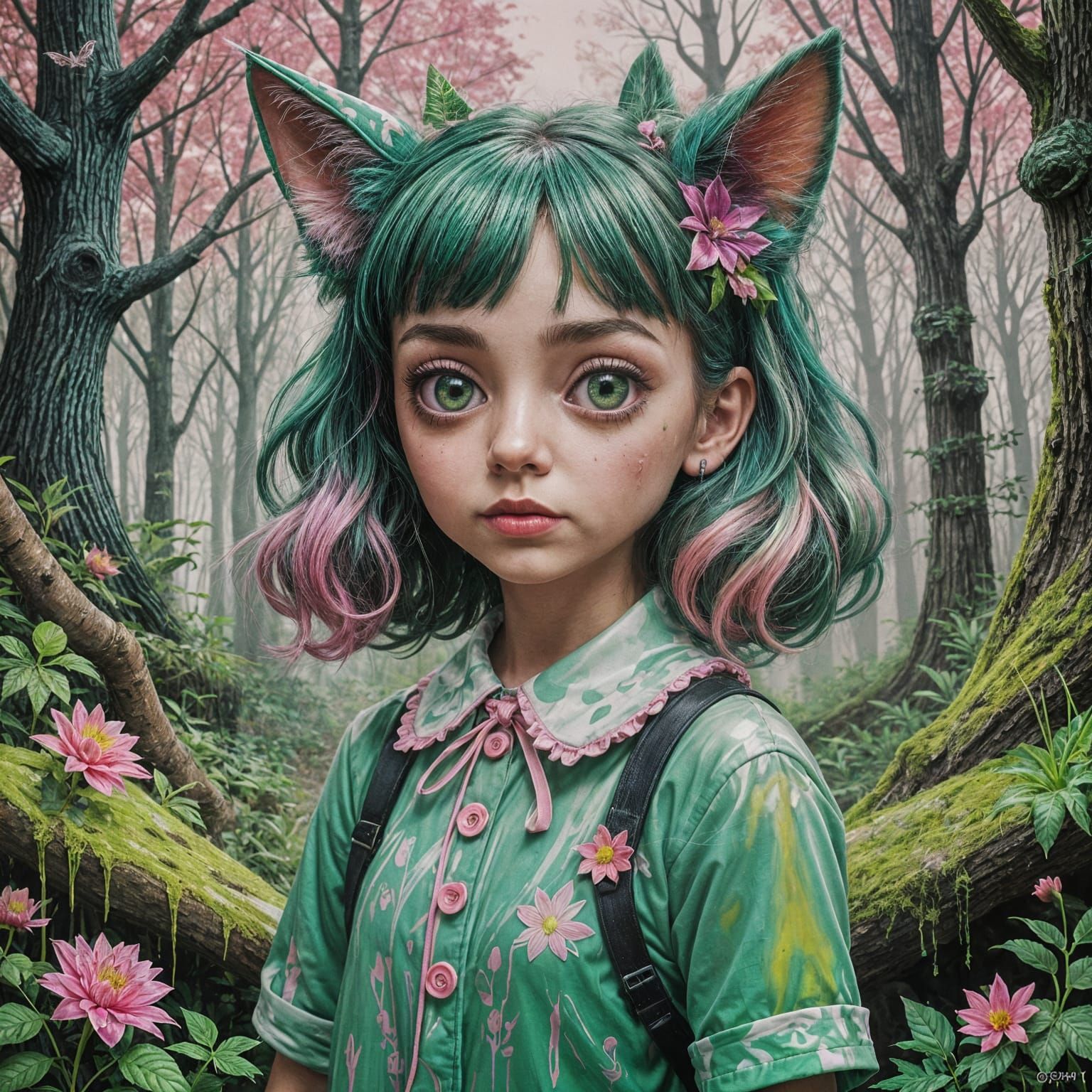 Creepy Forest Greenery: A Polychromatic Cat Lady