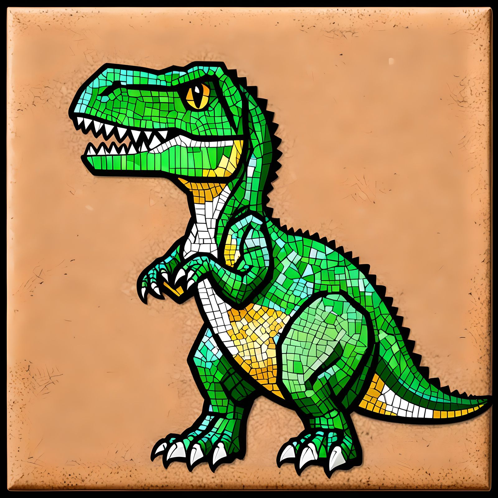 Mosaic Baby T-Rex on Cork Board