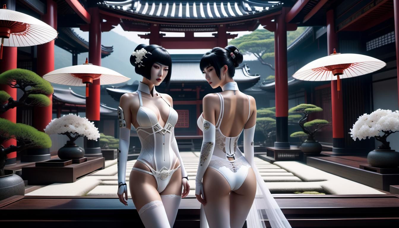 Cyberpunk Geishas in a Cybernetic Zen Garden