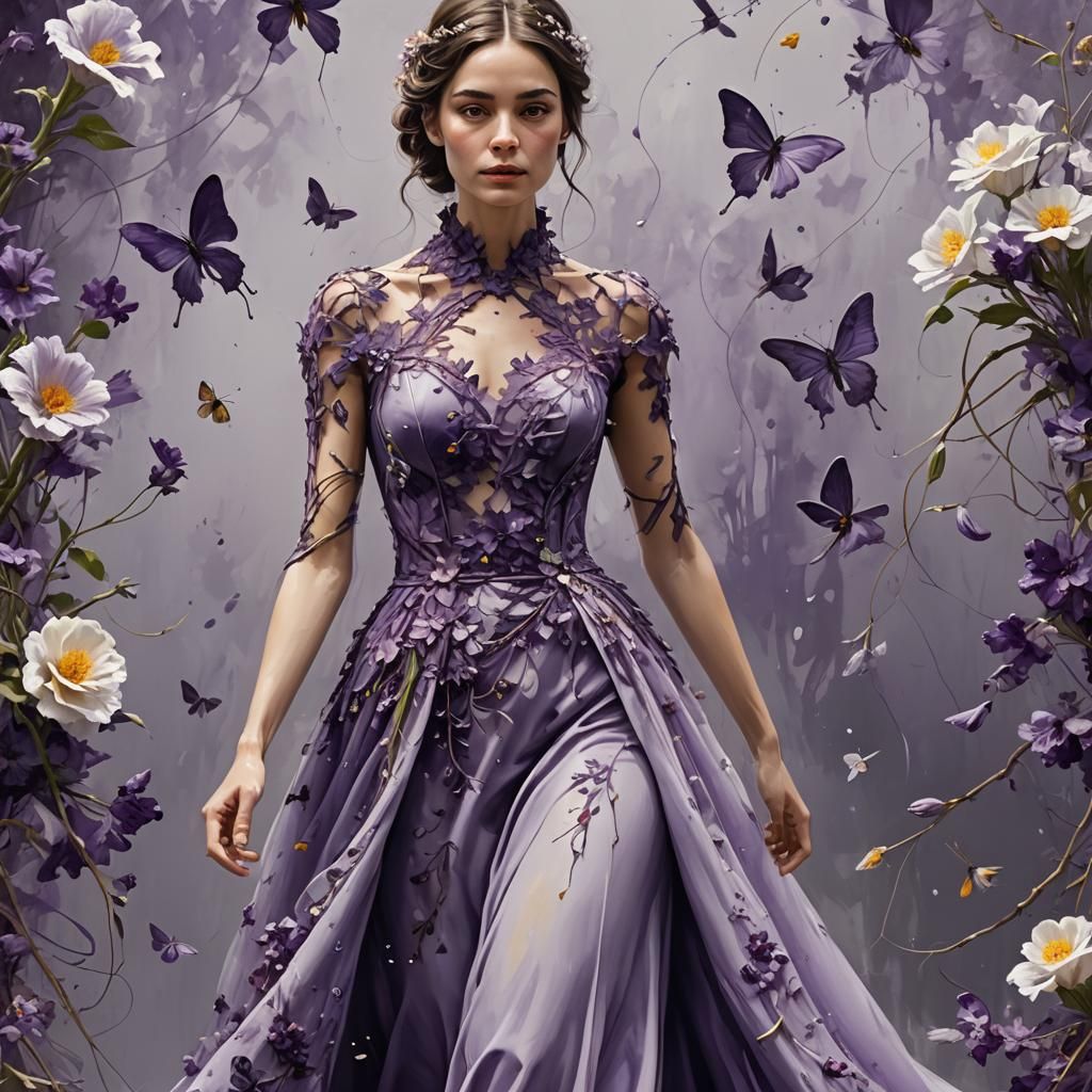 Surreal Image: Woman in Elaborate Purple Gown