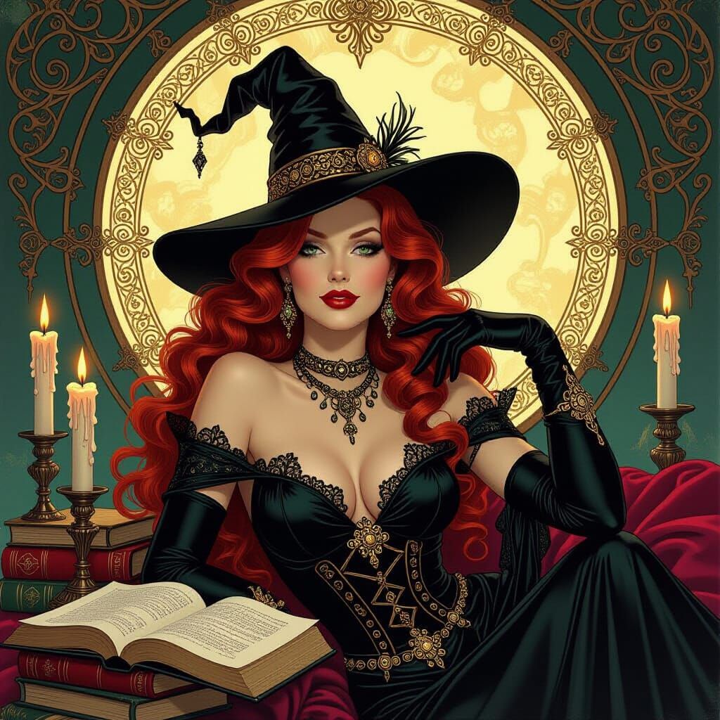 Steampunk Witch in Art Nouveau Style