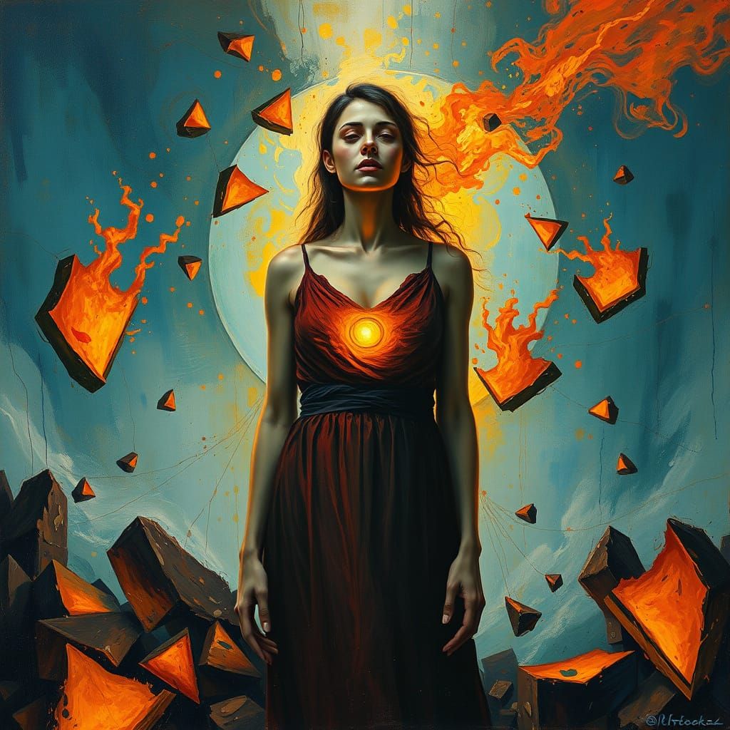 Surreal Oil Painting of Woman's Inner Light
