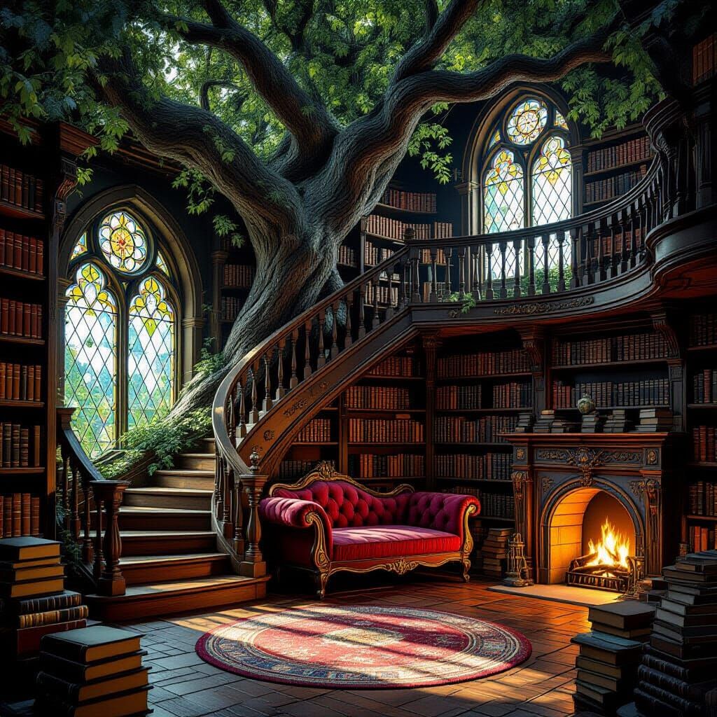 Hidden Tree Library in Art Nouveau Style