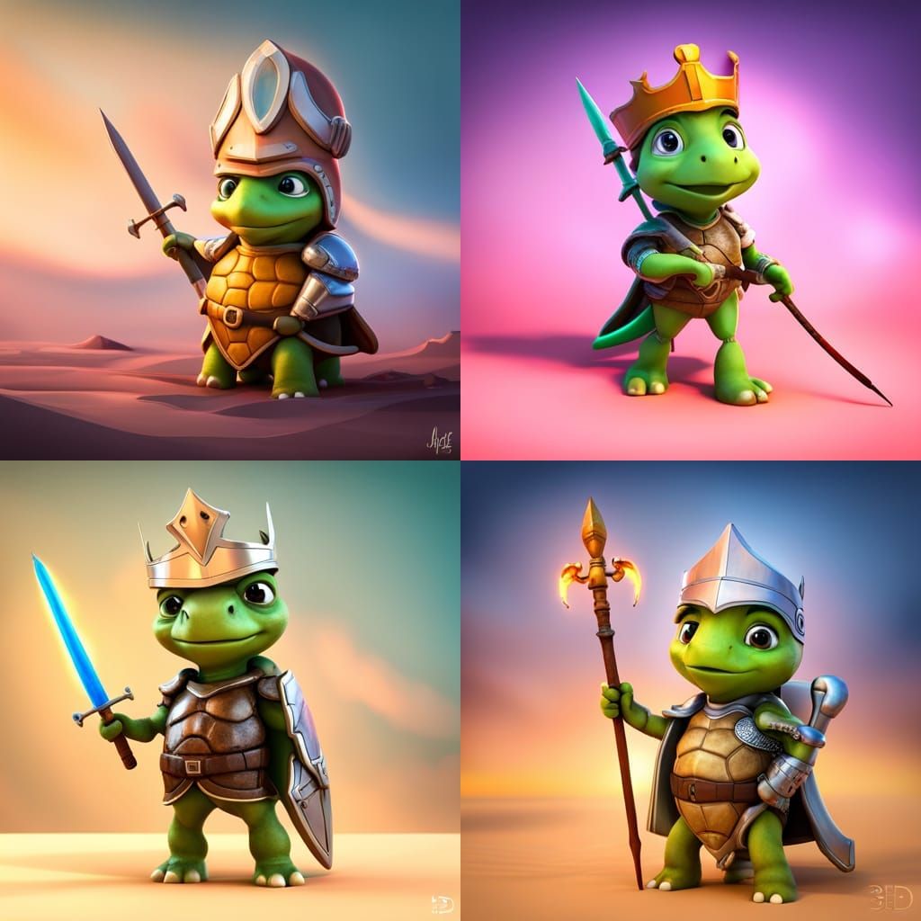 Turtle Knight Concept Art in 3D Style