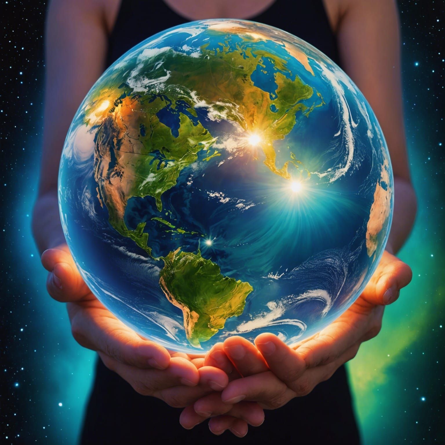 Mother Nature Holding Earth: Double Exposure Art