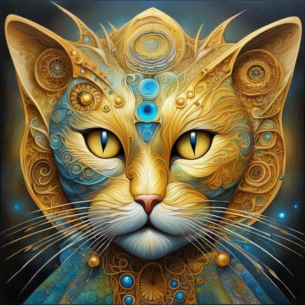 Magnificent Sci-Fi Cat in Surreal Impasto Painting